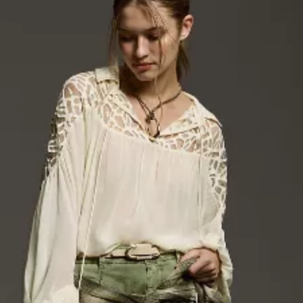 New - LET ME BE LONG-SLEEVE SHEER POPOVER BLOUSE